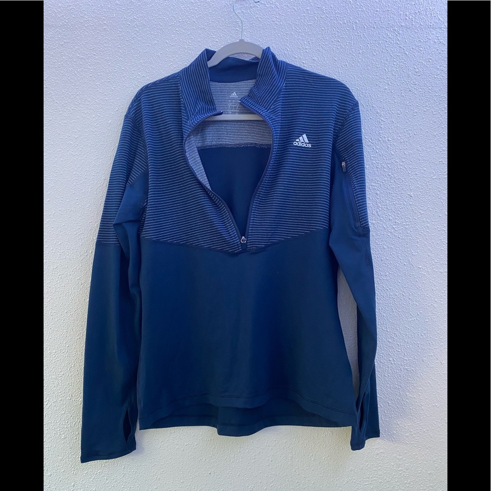 ADIDAS Climate Sweatshirts, blue L, red XL.